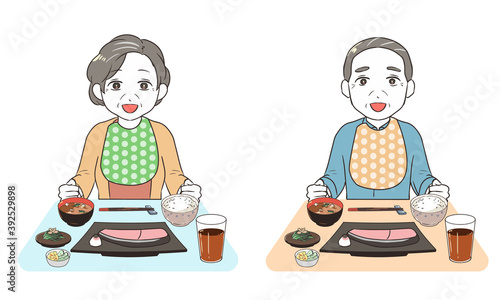 食事を行う　食事エプロン　シニア