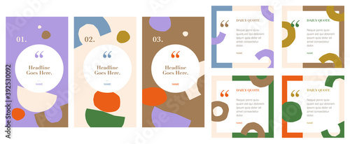 social media instagram influencer account quote story post template set of four. background graphic design elements. backdrop. motivation inspiration. trendy pattern with flowers and geometric shapes