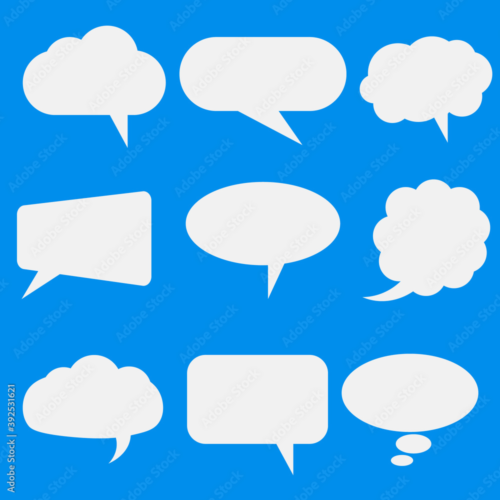 Talking clouds icons set, flat style