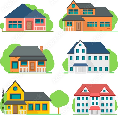 Set of houses, flat style