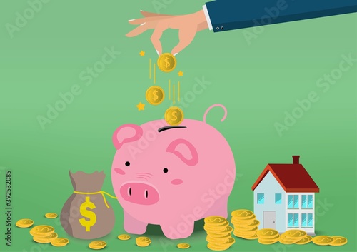 Saving  money. A hand putting coins in bottle on blue background. The coins in the bottle for save money.investment,bank,finance,Photo financial saving and Saving . 