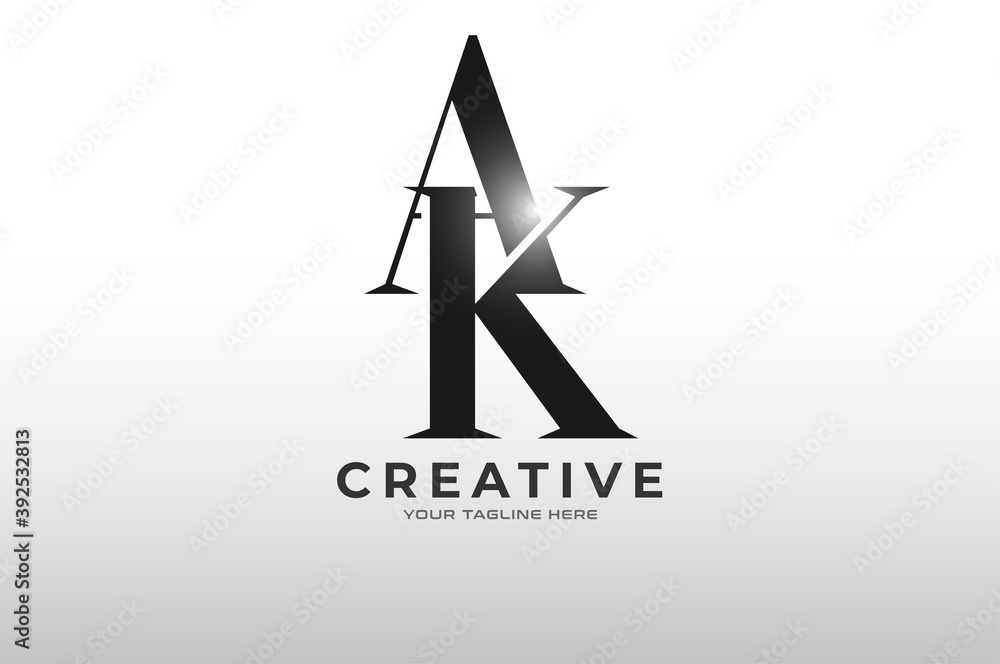 Initial letter A and K logo isolated on white background, Flat Logo Design Template, vector illustration Initial letter A and K logo isolated on white background, Flat Logo Design Template, vector illustration