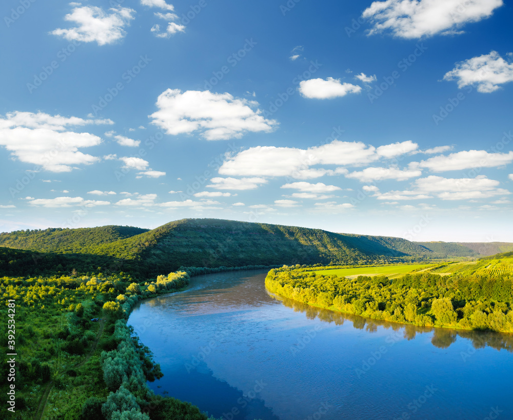 Attractive top view of the Dniester river valley.