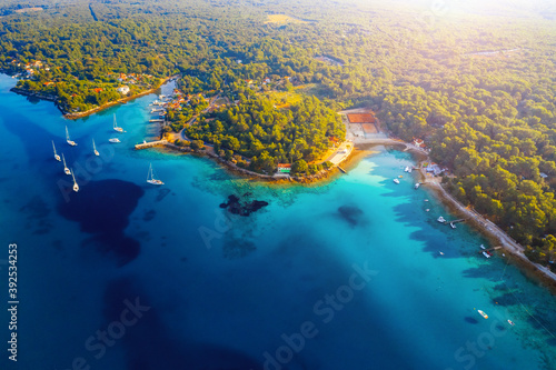 Fototapeta Naklejka Na Ścianę i Meble -  Incredible view of the blue lagoon on sunny day. Location place Kvarner Gulf, Cres island, Croatia, Europe.