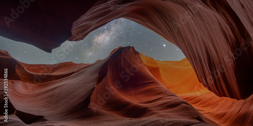antelope canyon in arizona with milky way in arizona. background and travel concept.