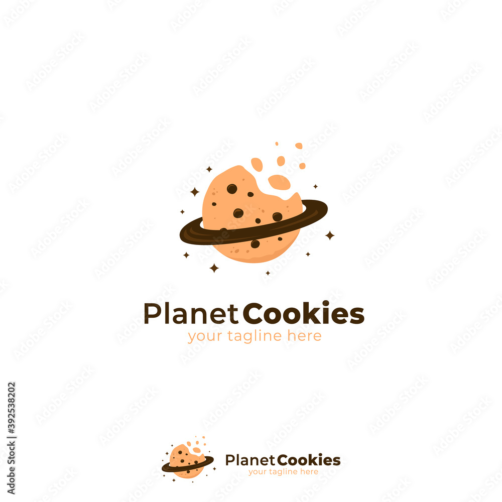 Planet cookies logo with bitten cookies and planet ring icon symbol illustration Planet cookies logo with bitten cookies and planet ring icon symbol illustration