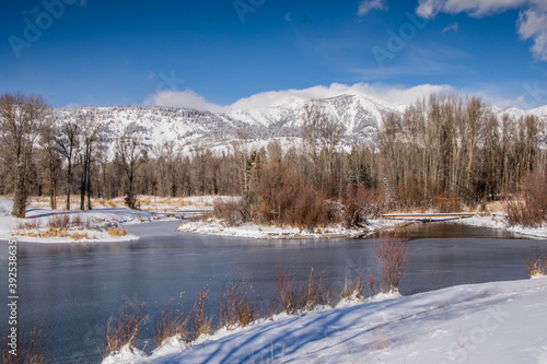 Teton Mountains over a pond © Hope Photography