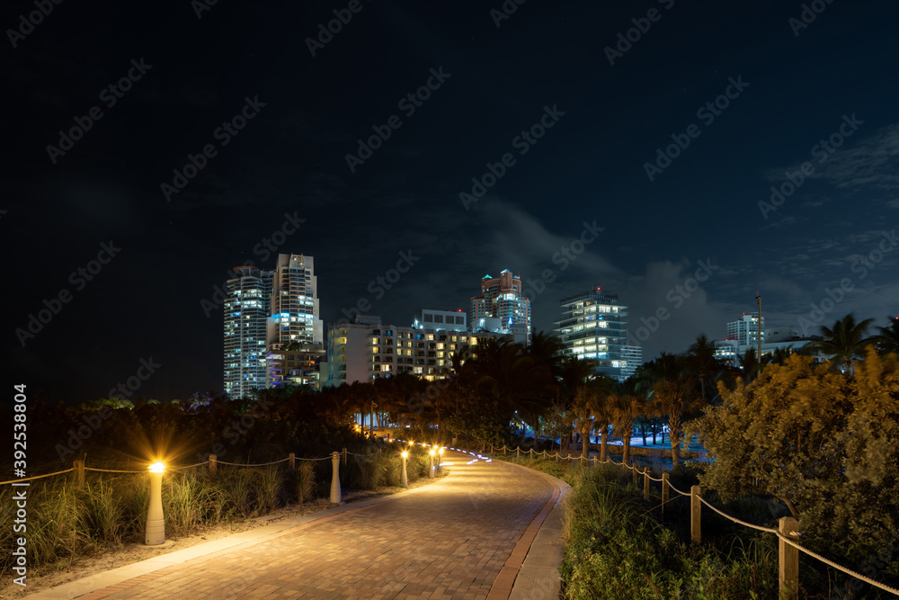 Fototapeta premium Beach pathway Miami FL USA at night