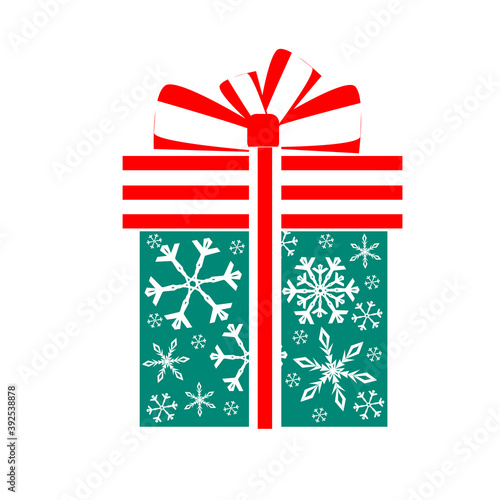 Gift object. A box with a bow and snowflakes. Vector illustration