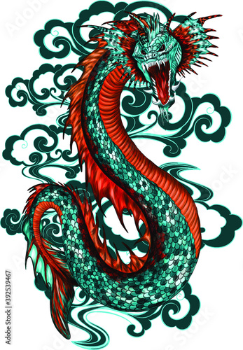 sea serpent green orange vector illustration