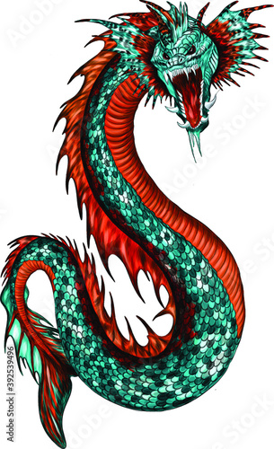 sea serpent green orange vector illustration