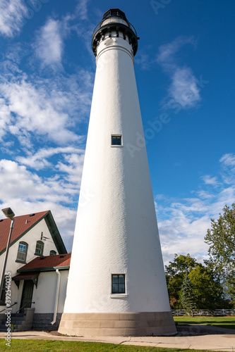 Wind Point lighthouse in the afternoon sun. Racine, Wisconsin, USA.