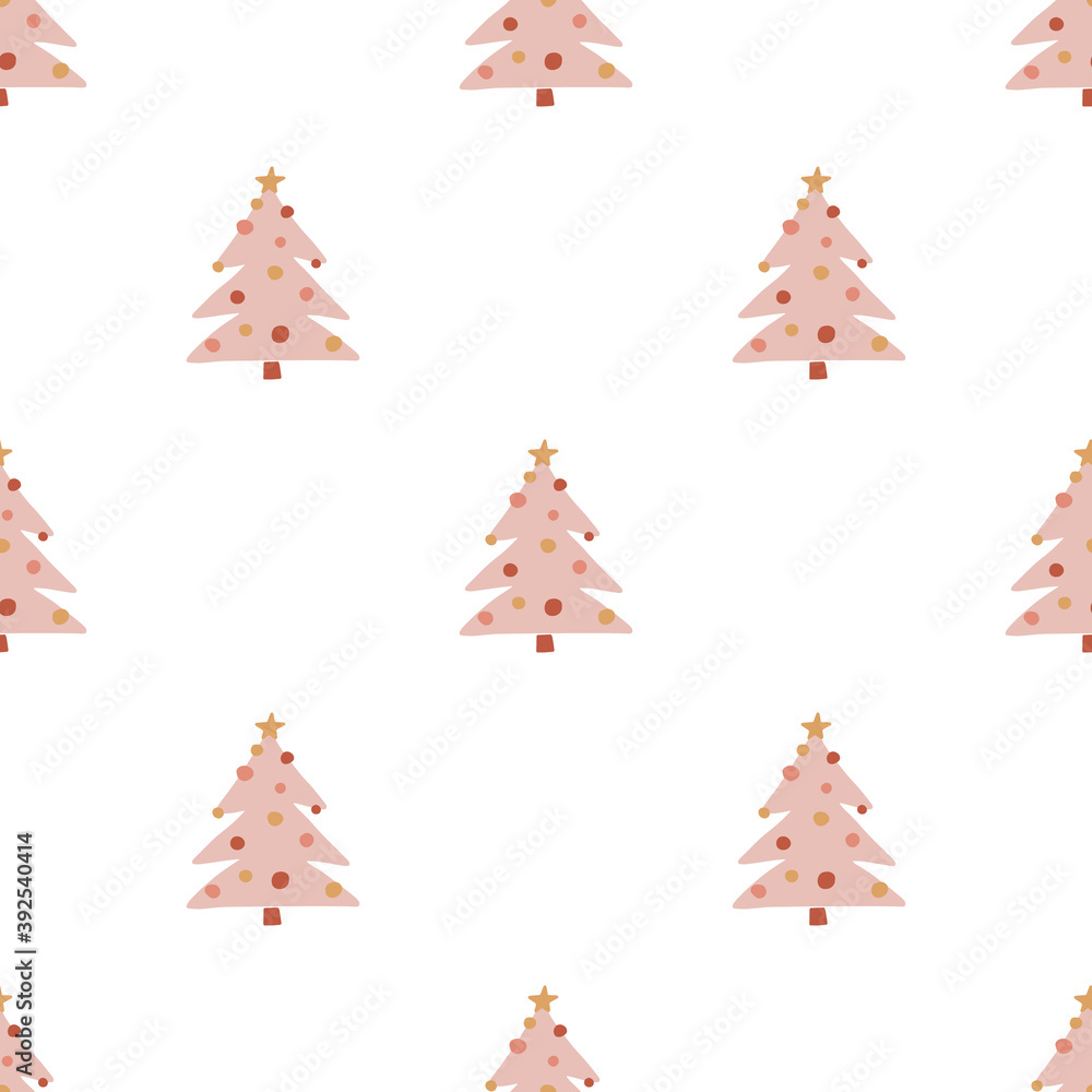 Winter seamless hand drawn pattern with Christmas trees. Scandinavian design style. Vector illustration