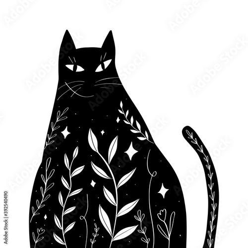 Mystic hand drawn cat vector illustration