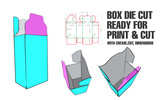 Box Die Cut Cube Template with 3D Preview organised with cut, crease, model and dimensions ready to cut and print, Vector Draw Graphic Design dieline,