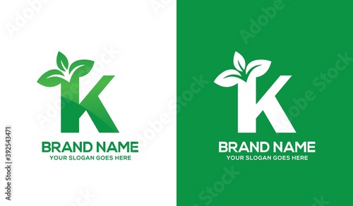 Creative K Alphabet Nature Logo Design Concept