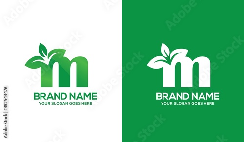 Creative M Alphabet Nature Logo Design Concept