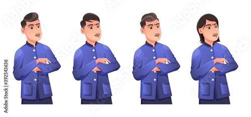 Indian men like in Bollywood movies with various hairstyle models