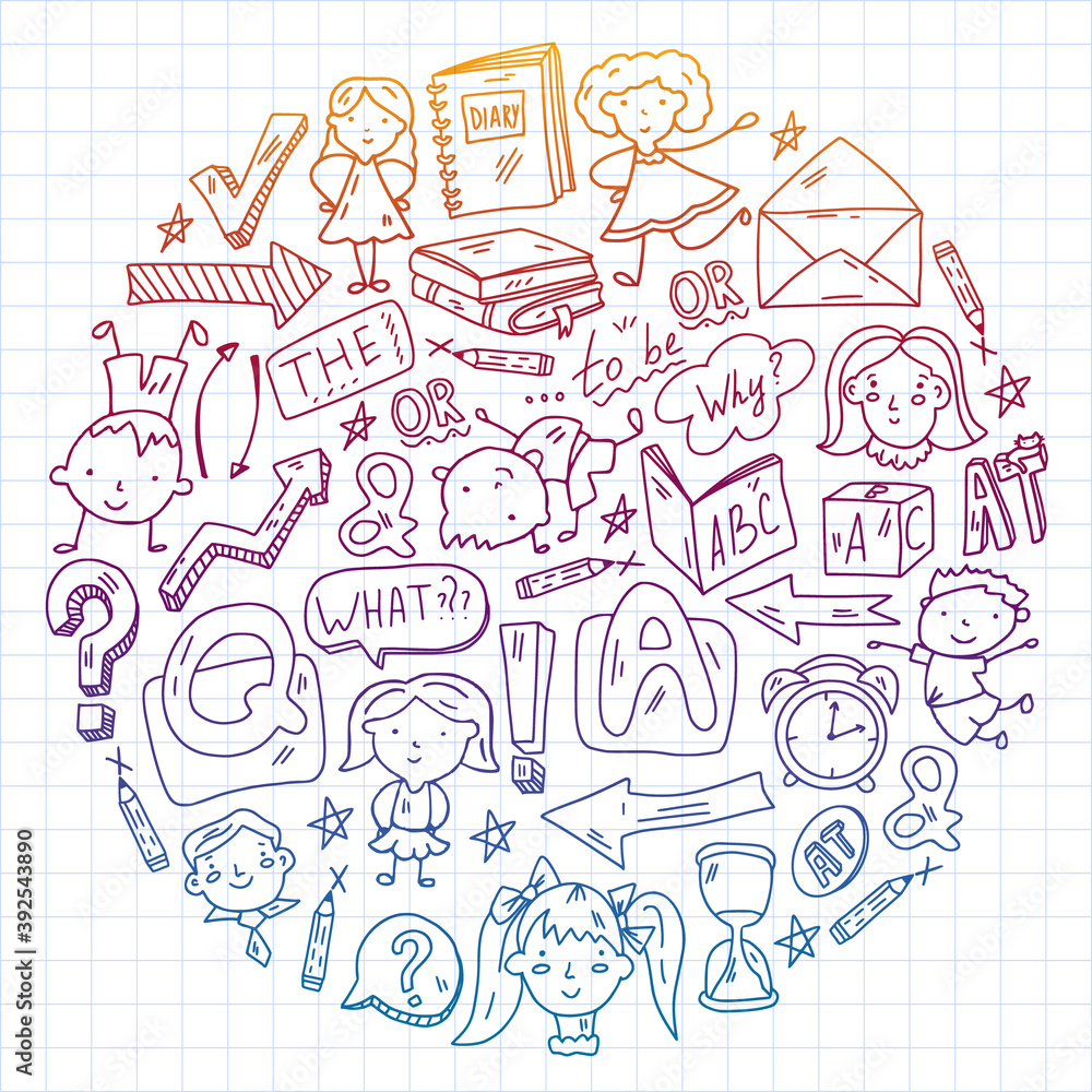 Concept of learning English. Flat design, vector pattern. Concept of learning English. Flat design, vector pattern.