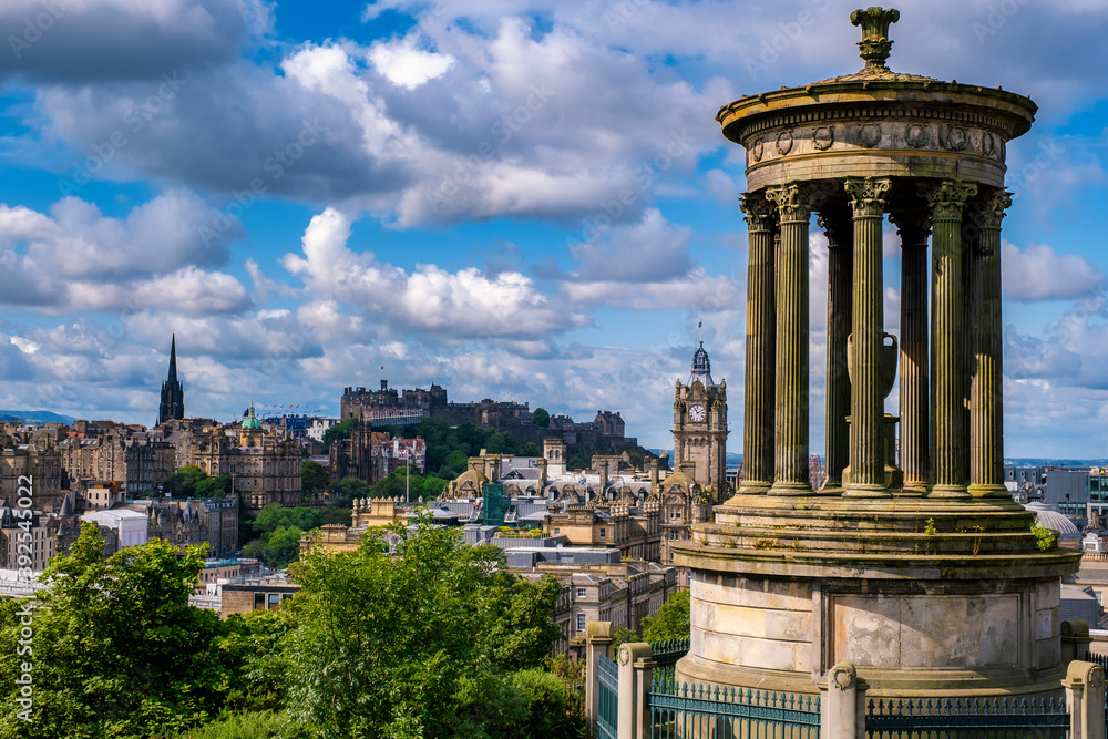 Panoramic view of the city of Edinburgh in Scotland on a beautiful summer day
