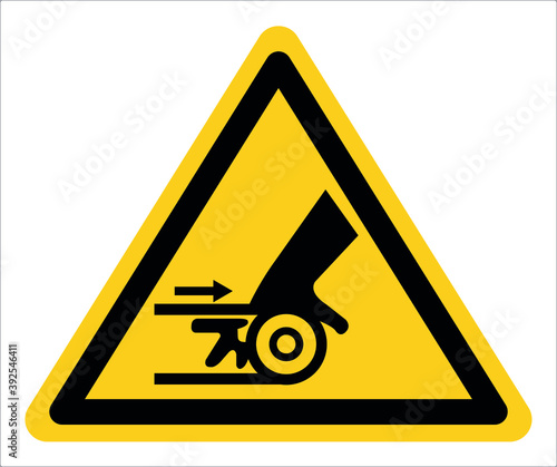 Sign caution moving parts can cause injury.Draw from Vector Illustration.