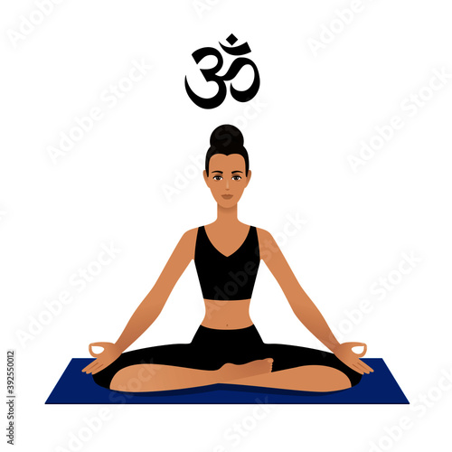 Vata dosha (or ectomorph) ayurvedic physical constitution of human body type. Editable vector illustration of a woman in asana padmasana (yoga pose) on a white background for Yoga, Ayurveda, Reiki