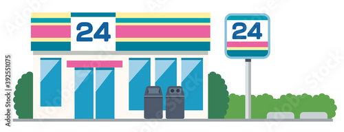 24時間営業のコンビニ店のイラスト素材