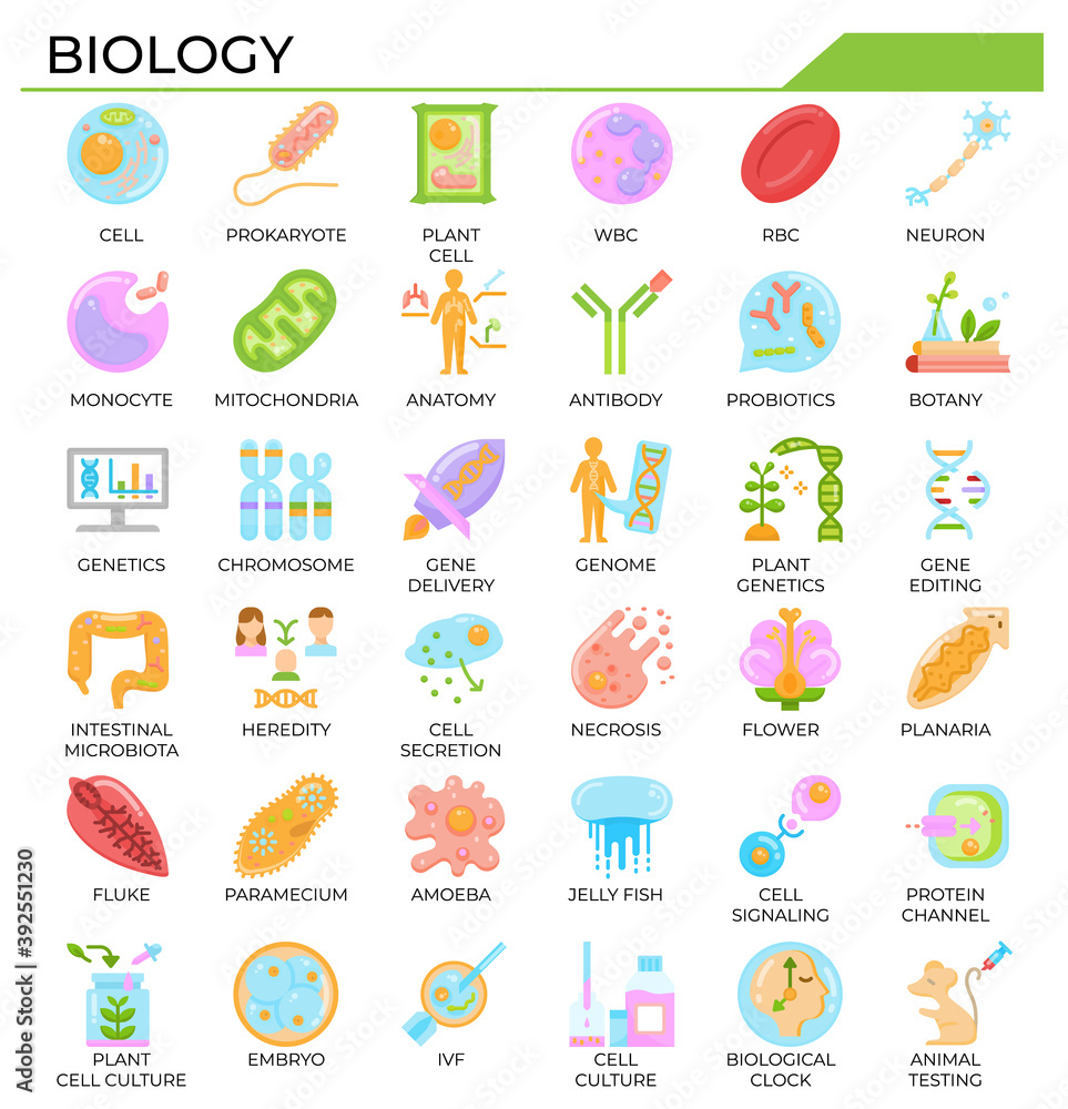 Biology and science flat design icon set.