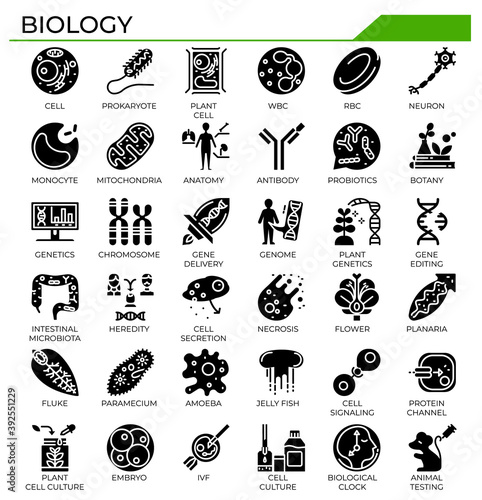 Biology and science glyph icon set.