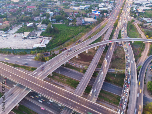 Top aerial view highway interchange of a city building