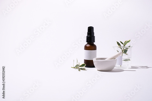Stylish beauty and cosmetic background. Natural and organic skin care concept.wellness and spa product mock up with white label.