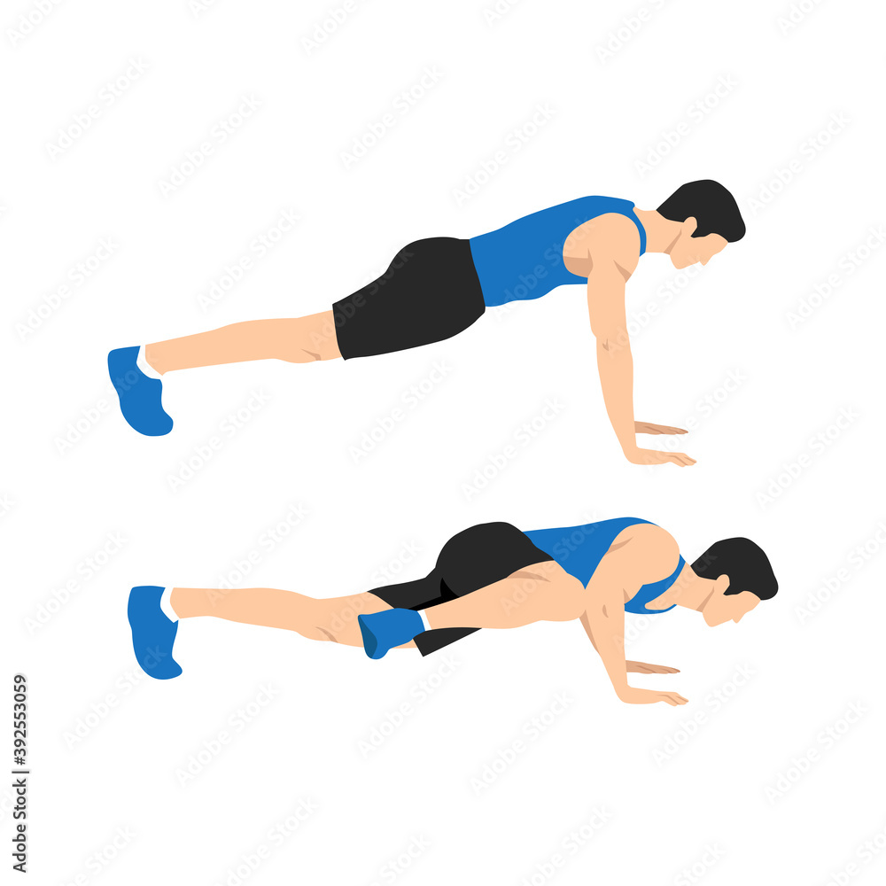 Spiderman push ups exercise. Flat vector illustration isolated on white background Spiderman push ups exercise. Flat vector illustration isolated on white background