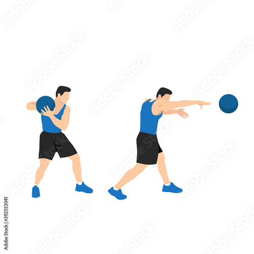 Medicine ball punch exercise  Flat vector illustration isolated on white background. Chest exercise