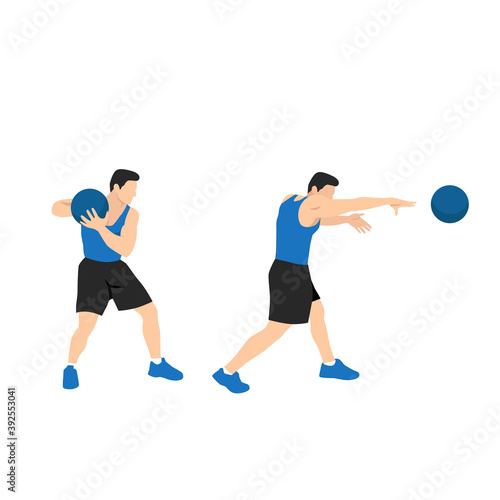 Medicine ball punch exercise, Flat vector illustration isolated on white background. Chest exercise