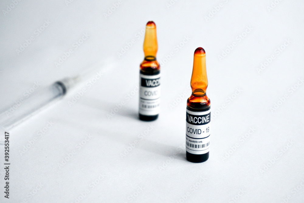 COVID-19 vaccine concept, coronavirus vaccine, immunization and treatment for new corona virus infection, white background