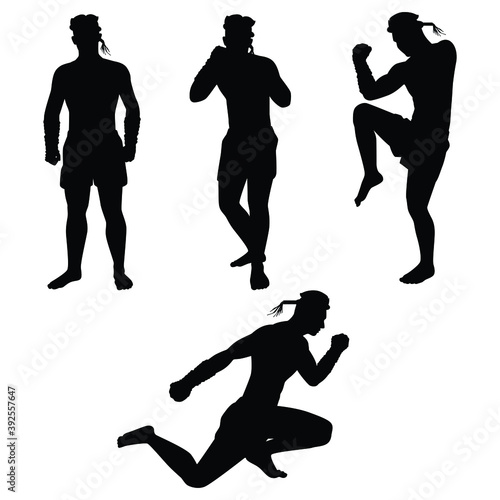 Set of Thai boxing man  silhouette vector on white background