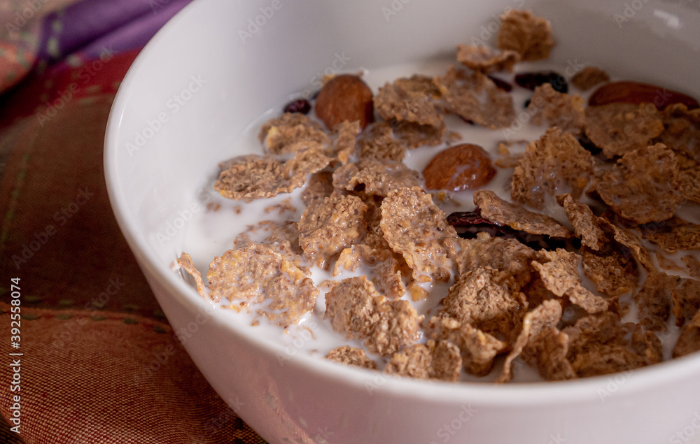 Exquisite whole grain dish with almond, coconut and blueberries on top. Exquisite whole grain dish with almond, coconut and blueberries on top.