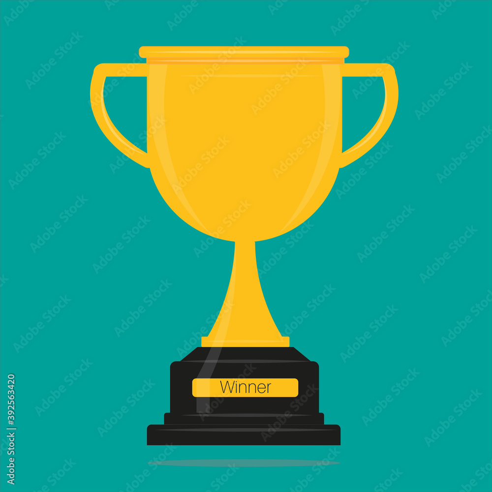 Winners gold cup vector illustration. Gold Trophy awarded as prize for champion victory win on a colourful background. Winners gold cup vector illustration. Gold Trophy awarded as prize for champion victory win on a colourful background.