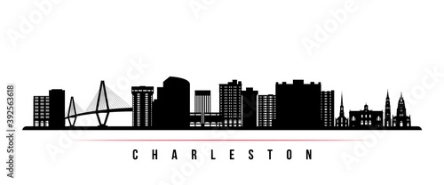 Charleston skyline horizontal banner. Black and white silhouette of Charleston City, South Carolina. Vector template for your design.