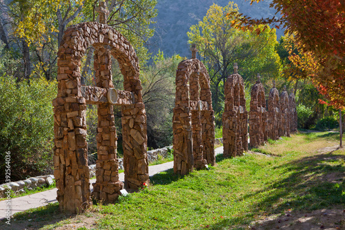 Crosses at El Santuario de Chimayo in New Mexico photo