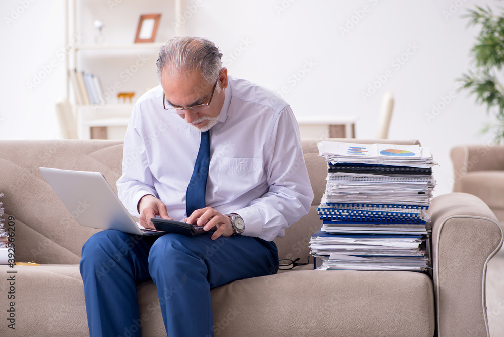 Aged businessman employee working from house Aged businessman employee working from house