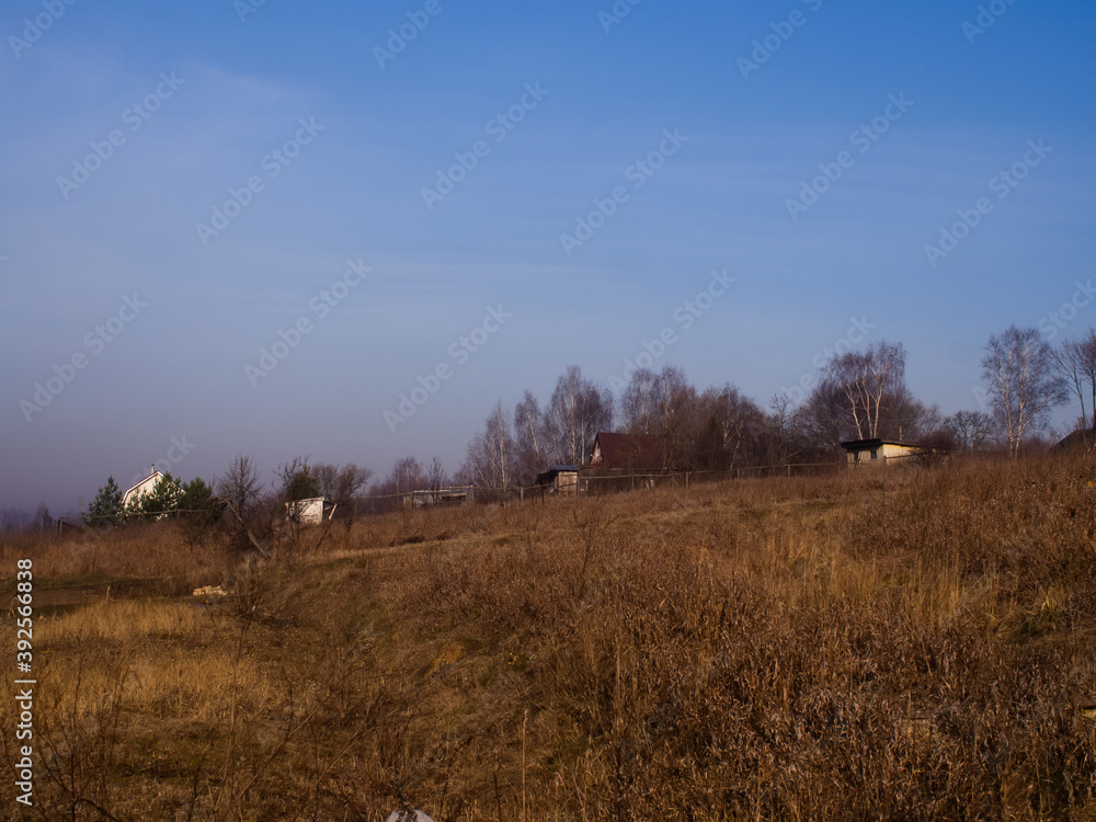 dry grass on the banks of the river in spring