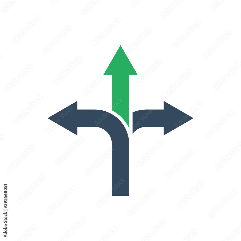 three way arrows with green forward direction, vector icon three way arrows with green forward direction, vector icon