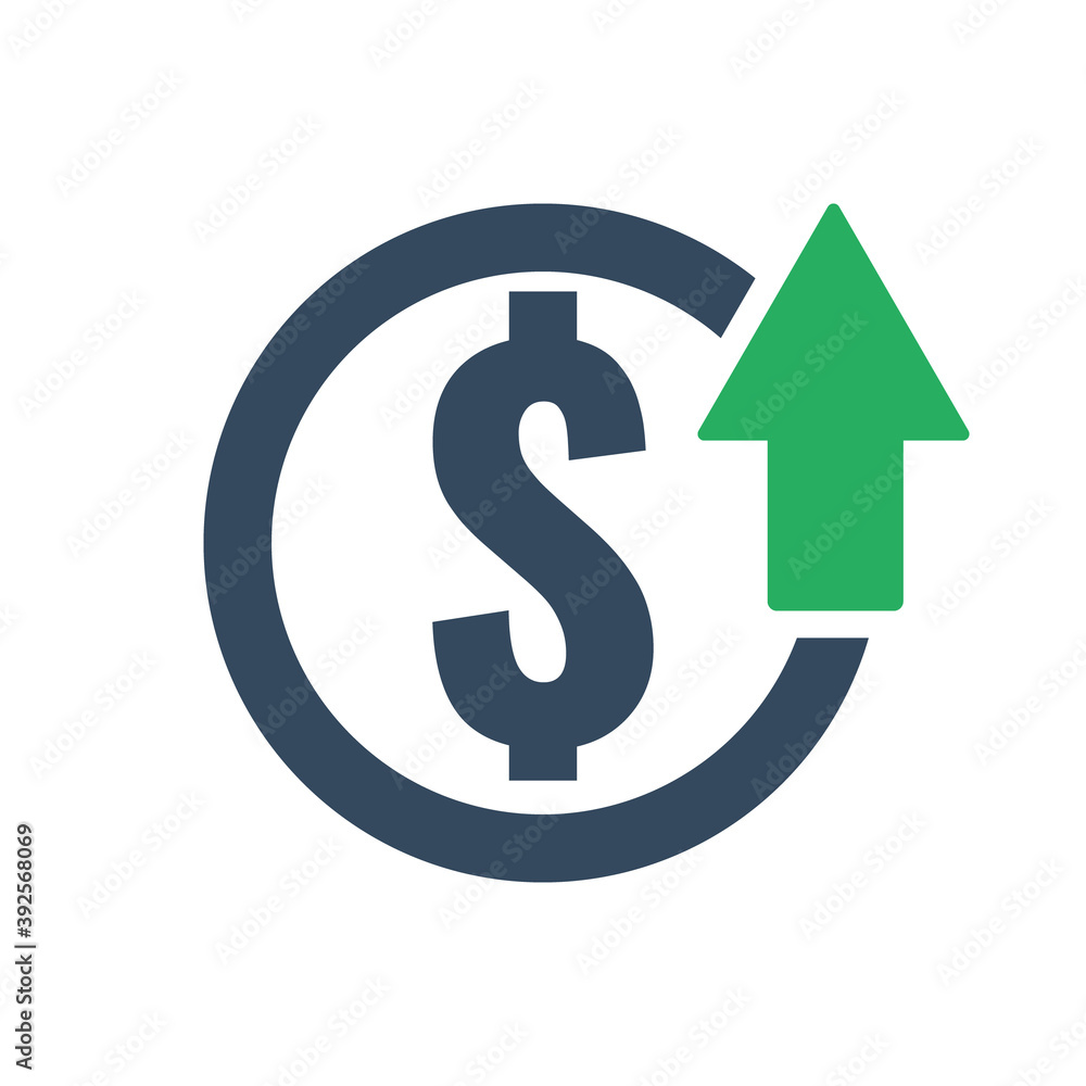 dollar sign coin with green up arrow dollar sign coin with green up arrow