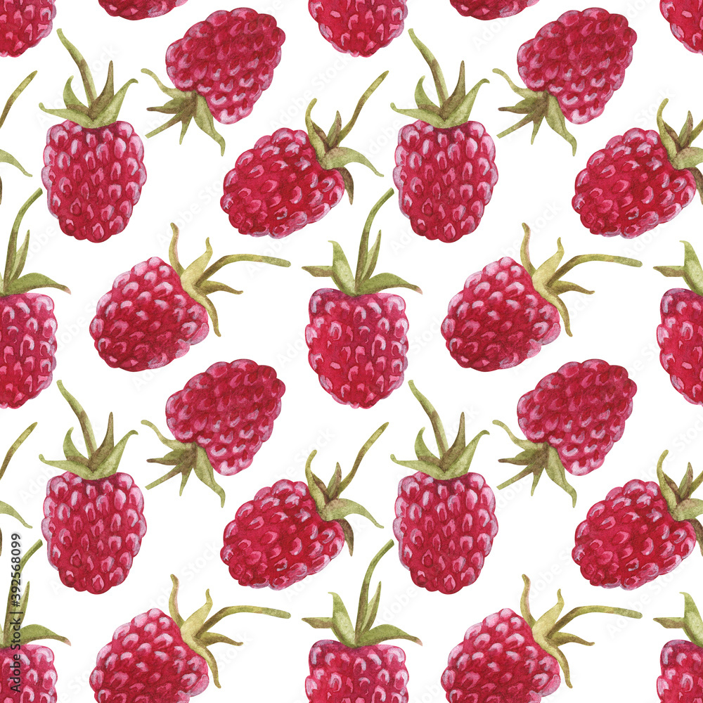Seamless pattern with .raspberry berry. Watercolor illustration. The print is used for Wallpaper design, fabric, textile, packaging. Seamless pattern with .raspberry berry. Watercolor illustration. The print is used for Wallpaper design, fabric, textile, packaging.