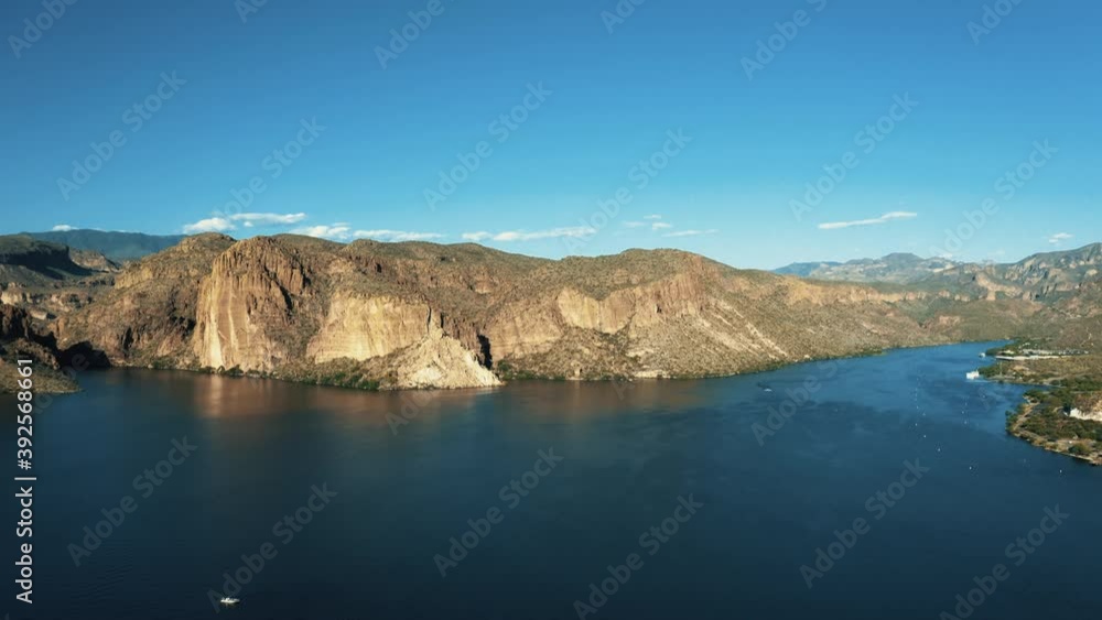 Aerial Drone View of Canyon Lake in Tonto National Forest at Salt River on a beautiful sunny day in Arizona United States Aerial Drone View of Canyon Lake in Tonto National Forest at Salt River on a beautiful sunny day in Arizona United States