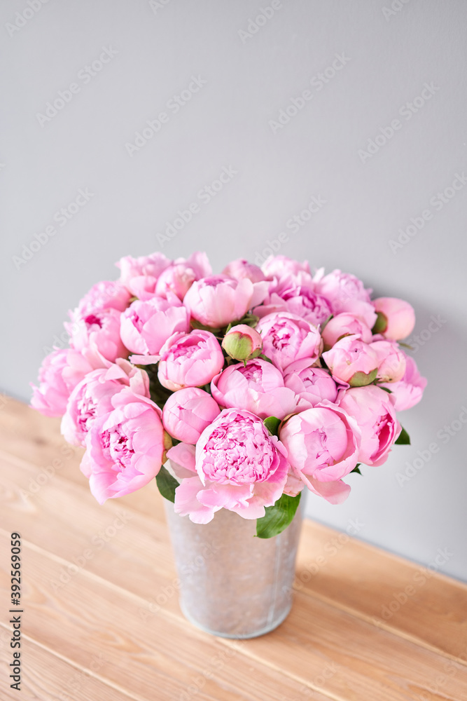 Beautiful peony flower for catalog or online store. Floral shop concept . Beautiful fresh cut bouquet. Flowers delivery