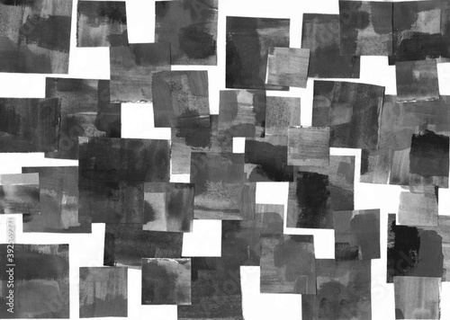 Painting, contemporary Modern Art. gray black and white gradient, gouache acrylic paint in collage mosaic technique, abstract texture hand drawn background for your design.