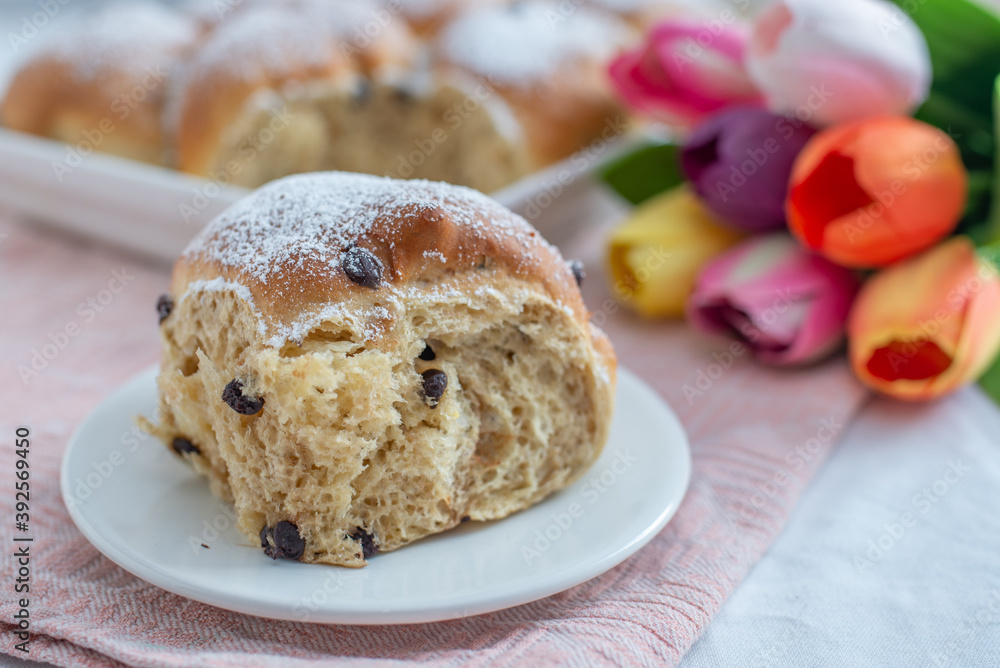Freshly baked chocolate scones, german Buchtel pastry Freshly baked chocolate scones, german Buchtel pastry