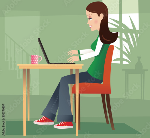 Girl at home on PC